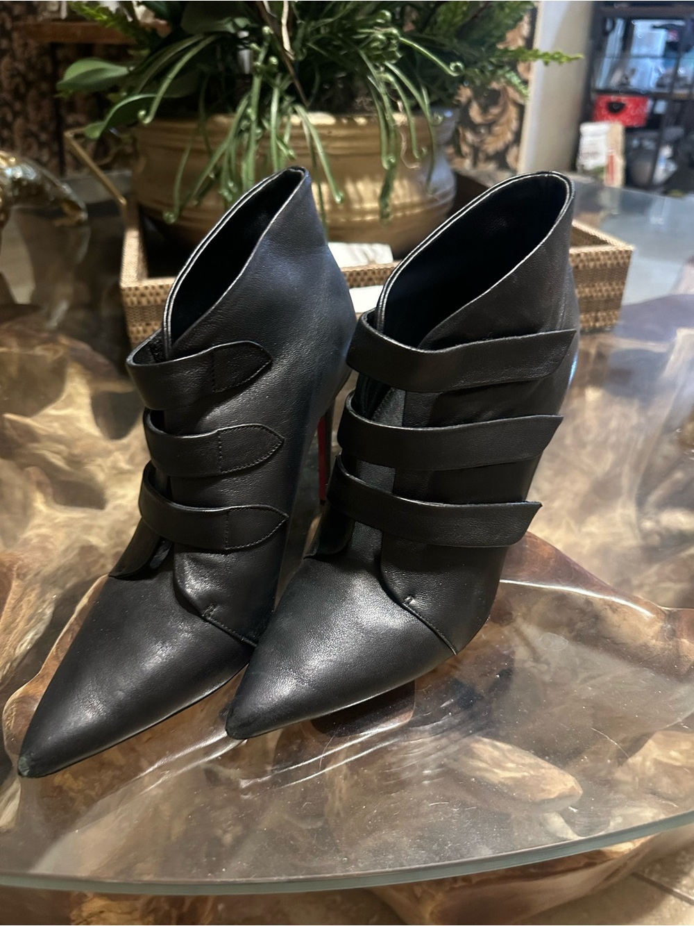 Christian Louboutin Triniboot 85 Leather Women Bootie : Black leather heels